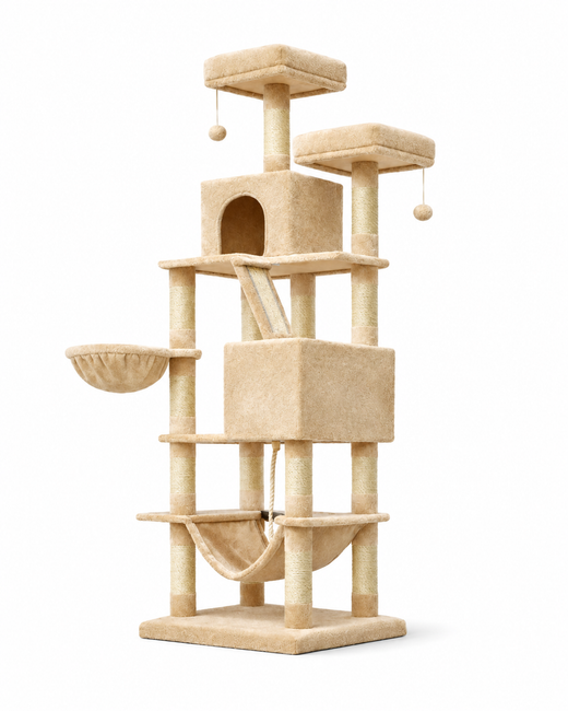 Our Multi-Layer Cat Tree "Scratch Kingdom" – Cat Climbing Tree with Sisal, Cave & Hammocks (up to 168 cm)