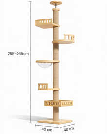 Deckenhohe Katzen-Klettersäule aus Massivholz mit Space Kapsel – Kratzbaum ohne Bohren