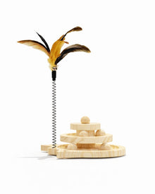 Wooden cat toy with rotating platform