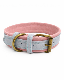 Contrast-design nubuck leather dog collar