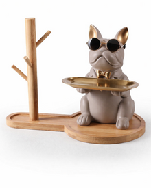 Bulldog Butler Tray with Hook Rail – Modern Key Tray & Decorative Figurine Made of Resin