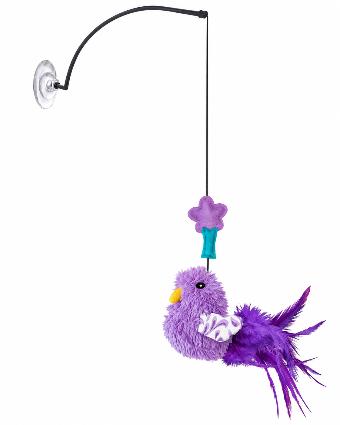 KONG Connects Window Teaser Katzenangel mit Saugnapf und violettem Federvogel