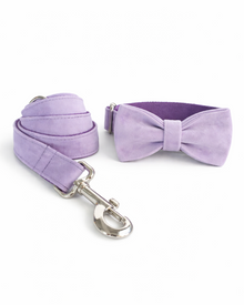 Hundehalsband-Set in Flieder mit Leine & Fliege – stilvolles Halsband für elegante Spaziergänge