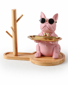 Bulldog Butler Tray with Hook Rail – Modern Key Tray & Decorative Figurine Made of Resin
