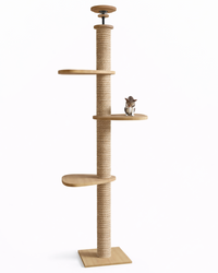 Deckenhohe Katzen-Klettersäule aus Massivholz mit Space Kapsel – Kratzbaum ohne Bohren