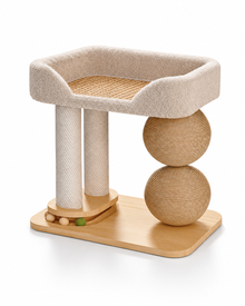 Pine Wood Cat Den with Sisal Scratching Posts & Play Ball