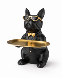 Elegante Bulldoggen-Schlüsselablage aus Resin mit Tablett