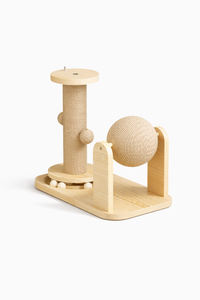 Wooden Cat Toy with Scratching Post and Ball Track - Scratch-Resistant Play and Activity Toy