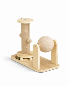Wooden cat toy with rotating platform