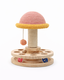 Solid wood cat play tree with sisal spinning toy