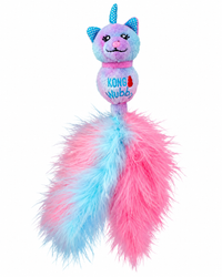 KONG Wubba Caticorn Katzenspielzeug mit langem rosa-blauem Federschweif und Catnip