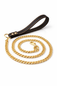 Goldene Kettenleine mit PU-Ledergriff (125 cm)