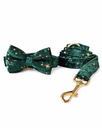 Grün-Stern-Fleece-Hundehalsband mit Fliege