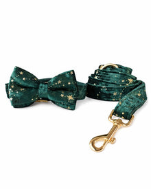 Green Star Fleece Dog Collar with Bow Tie