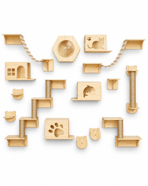Solid wood wall-mounted cat climbing wall, individually configurable