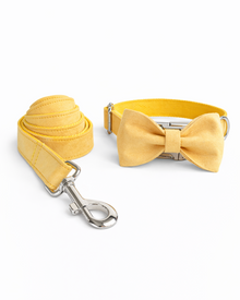 Hundehalsband-Set in Gelb mit Leine & Fliege – stilvolles Halsband für elegante Spaziergänge