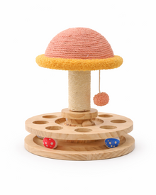 Solid wood cat play tree with sisal spinning toy