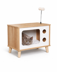 TV Cat Furniture – Scratch Box & Play Cave Made of Wood