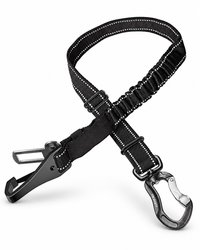 Hunde-Autosicherheitsleine verstellbar – Bungee Sicherheitsgurt mit Doppelverschluss & 360° Karabiner (Schwarz)